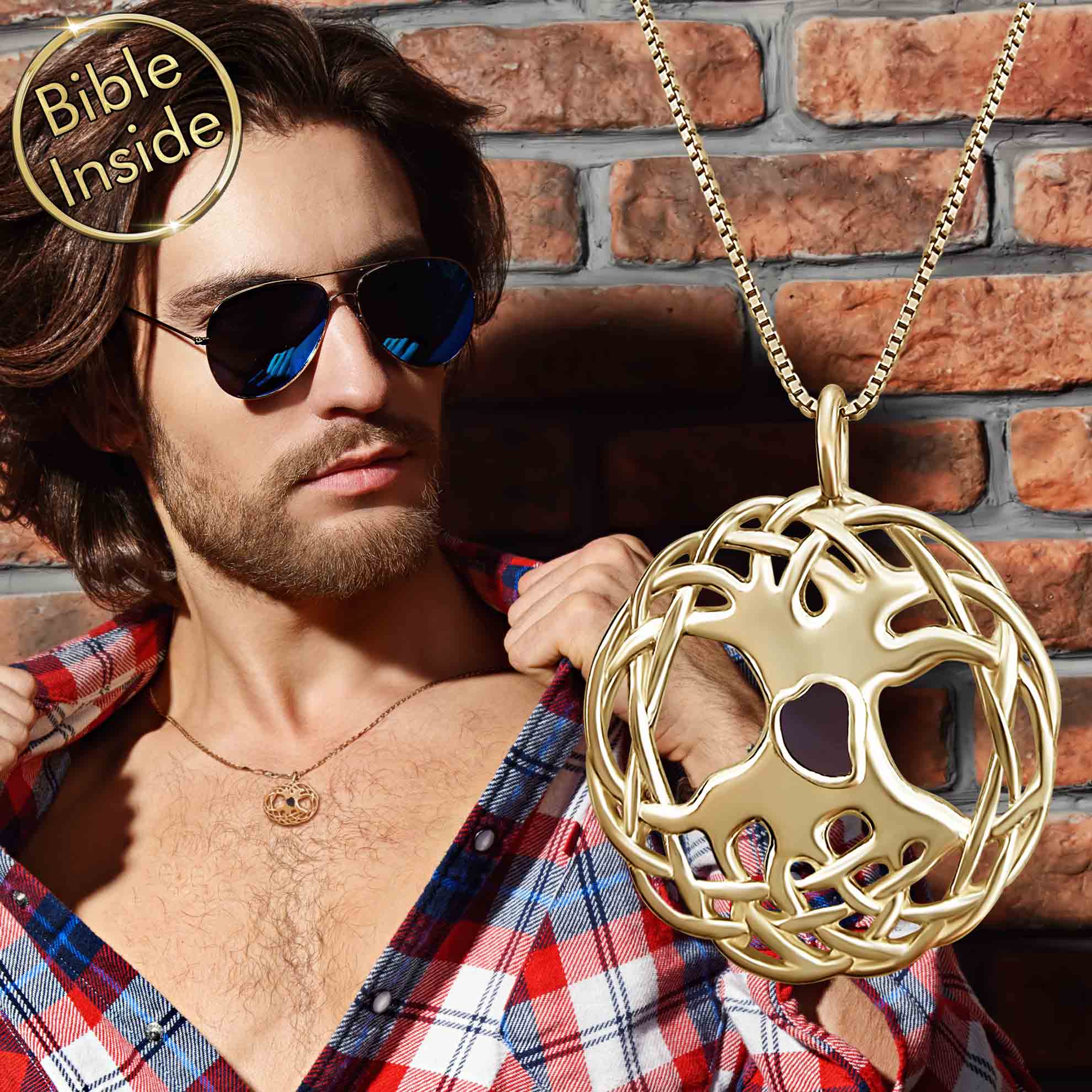 Christian Jewellery Mens Gold Cross Pendant with New Testament Inside - My Nano Jewelry